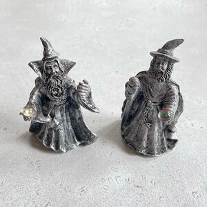 Set Of 2 Small Resin Pewter Tone Wizard Magic Collectibles Figures